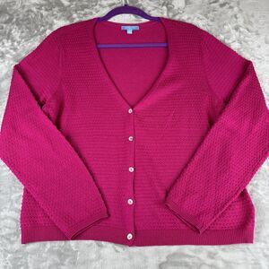 Draper James RSVP Textured Cardigan Sweater Women's XL Dark Pink Button Up(0941)
